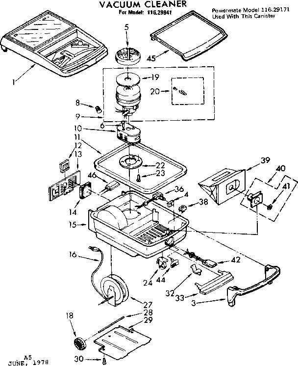Base Assembly Diagram and Parts List for 11629941  Kenmore Canister Vacuum