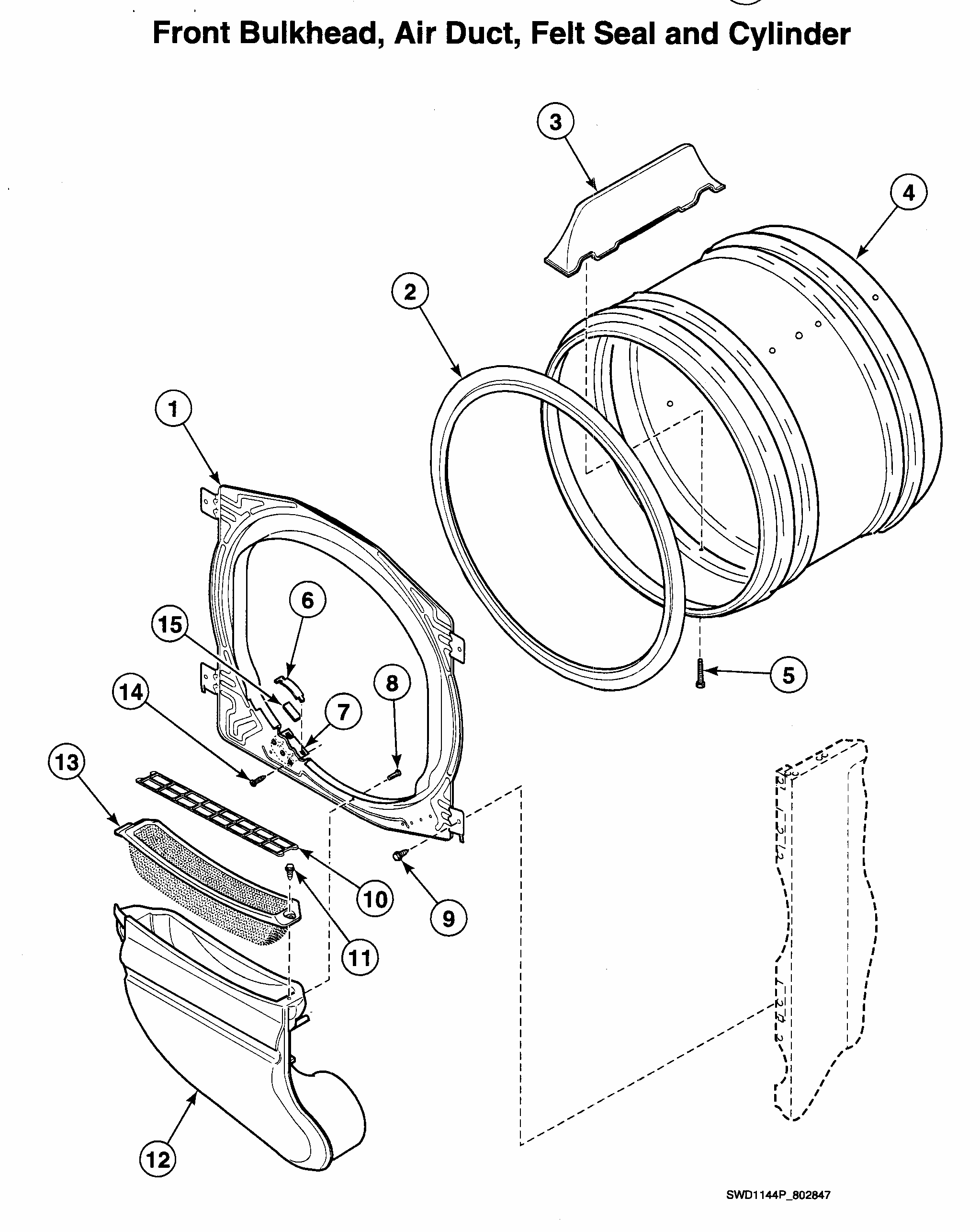 Cylinder Assy Diagram and Parts List for LTZA9AWN0902  Speed Queen Washer Dryer Combo