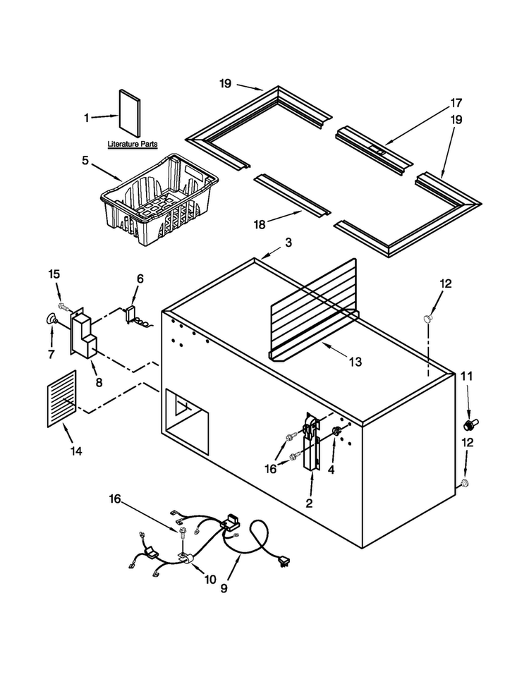 Cabinet Parts Diagram and Parts List for AQC1513TEW04  Amana Freezer