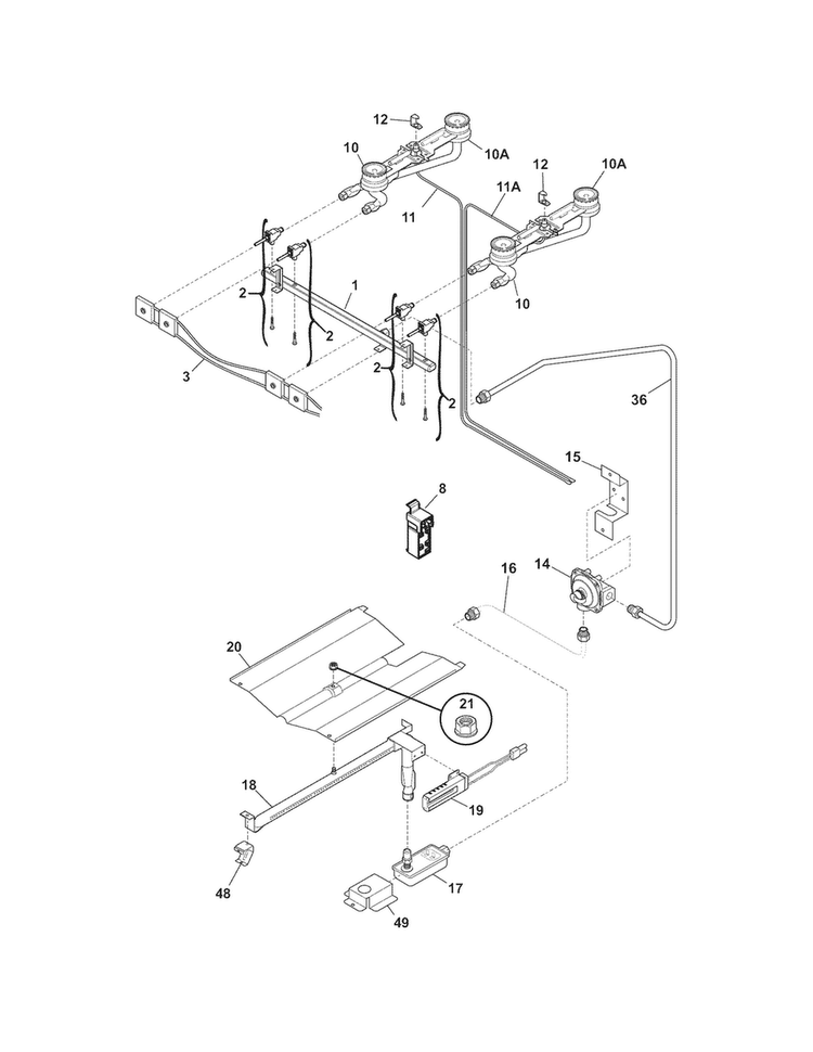 Burner Diagram and Parts List for CRG3120PWA  Crosley Range