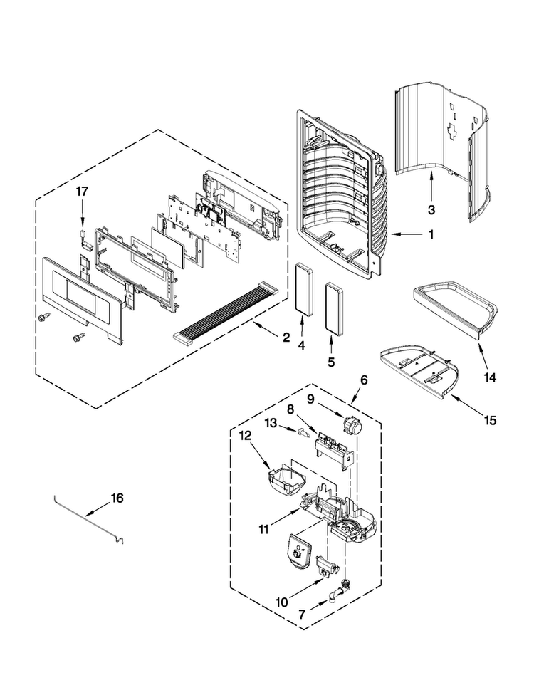 Dispenser Front Parts Diagram and Parts List for MFI2670XEM6  Maytag Refrigerator
