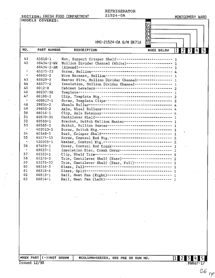 Fresh Food Compartment Page 3 Diagram and Parts List for 21524-0A  Admiral Refrigerator