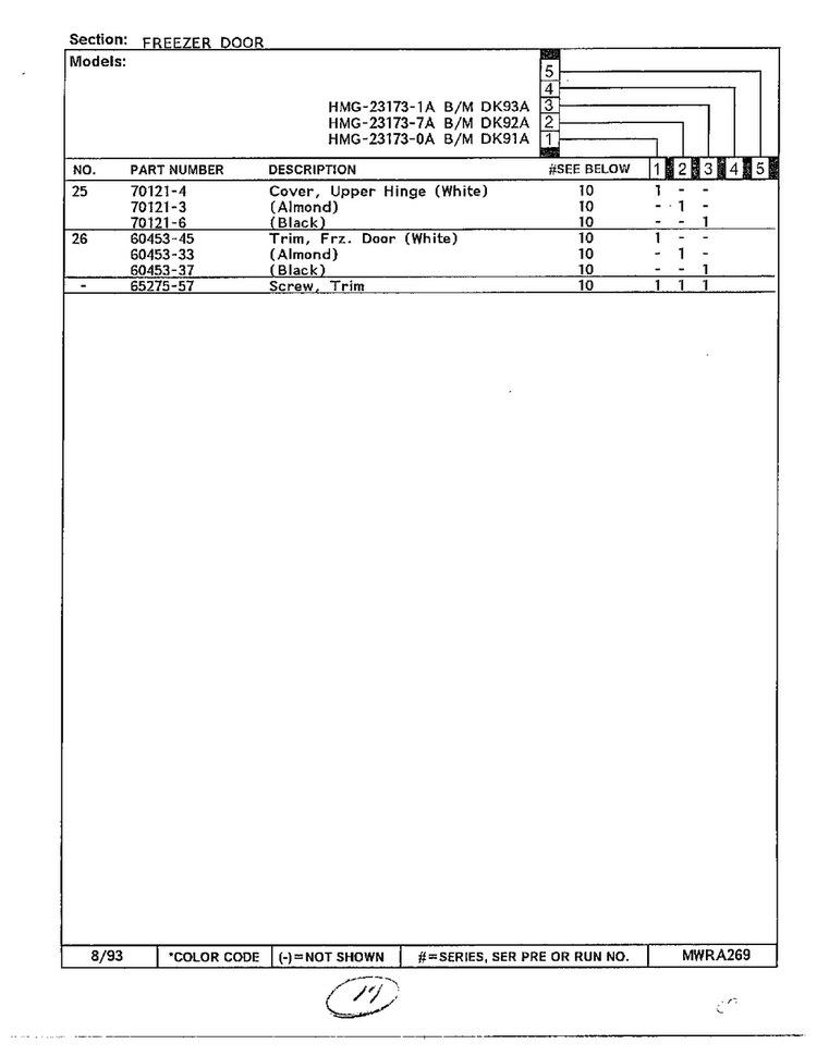 Freezer Door Page 3 Diagram and Parts List for 23173-0A  Admiral Refrigerator