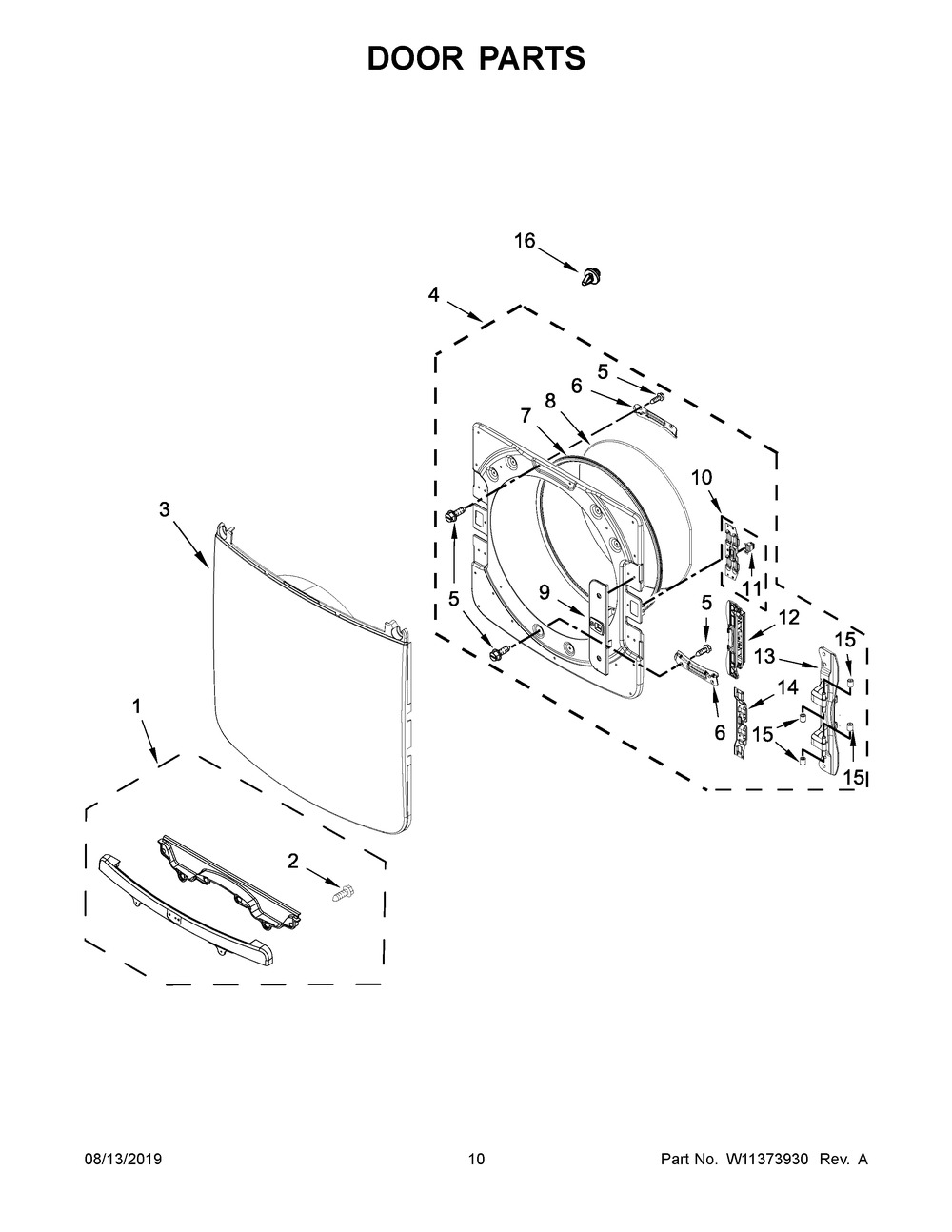 Door Parts Diagram and Parts List for 7MMGD6630HW1  Maytag Dryer