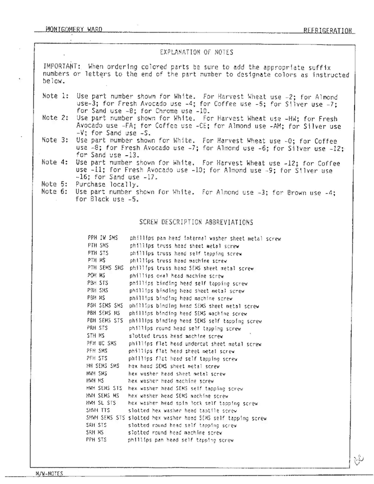 Refrigeration-screw Description Abbrev Diagram and Parts List for 19294A  Admiral Refrigerator