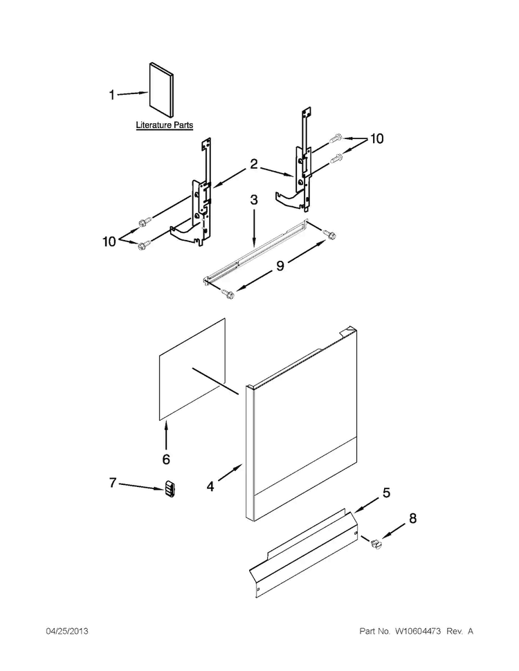 Door And Panel Parts Diagram and Parts List for ADB1400PYB2  Amana Dishwasher