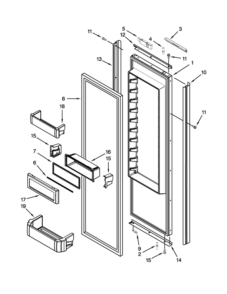 Refrigerator Door Parts Diagram and Parts List for JS48NXFXDW05  Jenn-Air Refrigerator