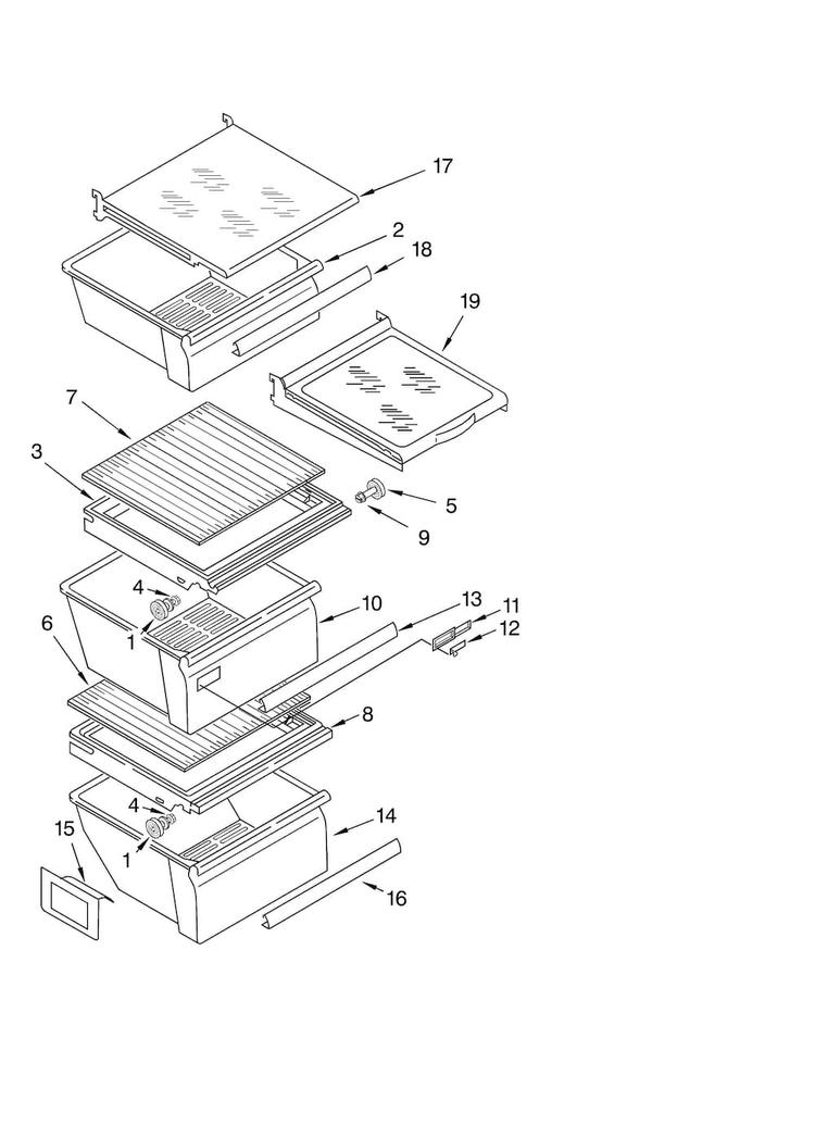 Refrigerator Shelf Parts Diagram and Parts List for ASD2524VEB00  Amana Refrigerator