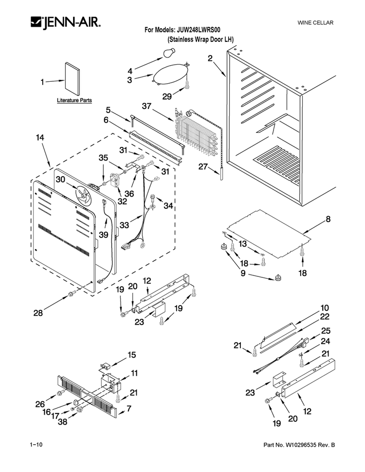Cabinet Parts Diagram and Parts List for JUW248LWRS00  Jenn-Air Wine and Beverage Cooler