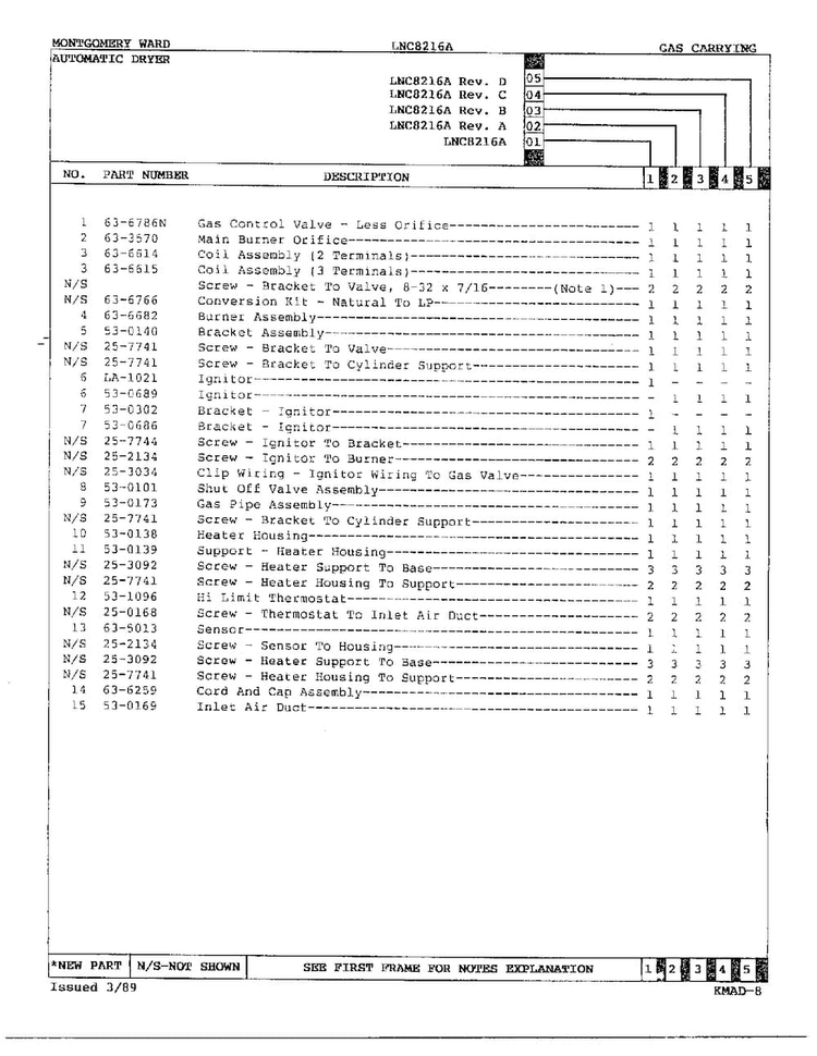 Gas Dryer Gas Carrying Assembly Page 2 Diagram and Parts List for 8216A  Norge Dryer