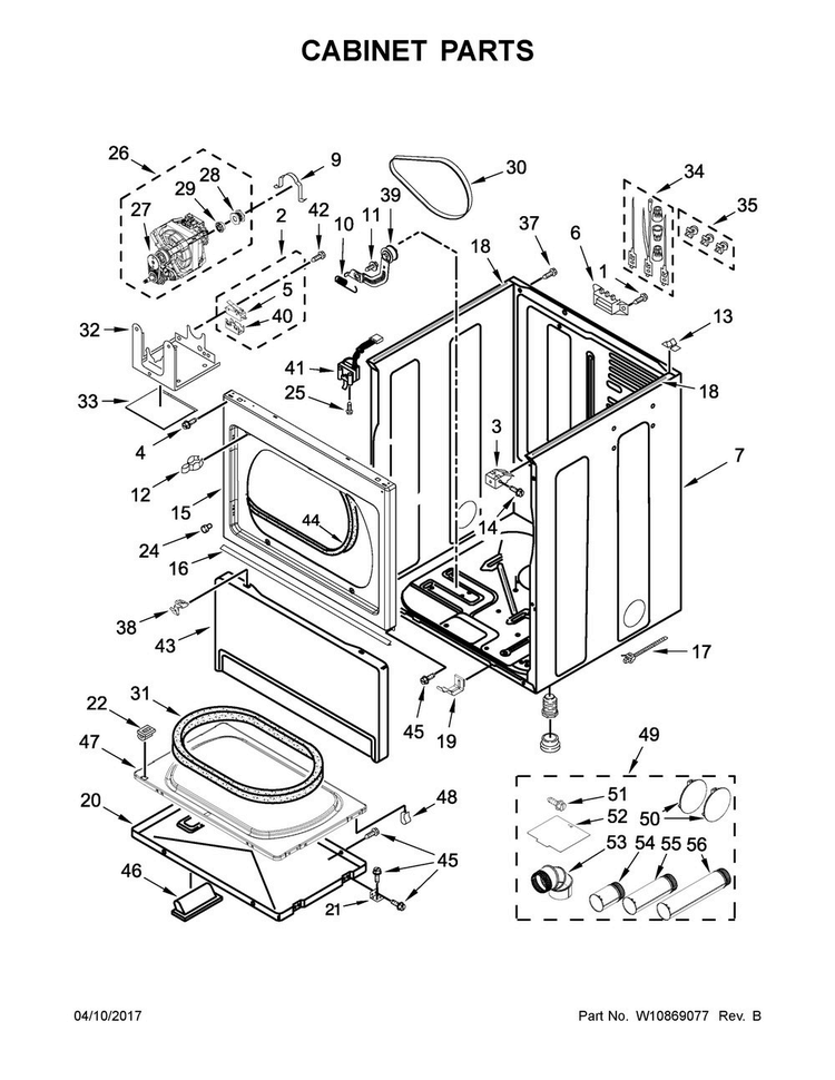 Cabinet Parts Diagram and Parts List for MDE20PDAGW0  Maytag Dryer