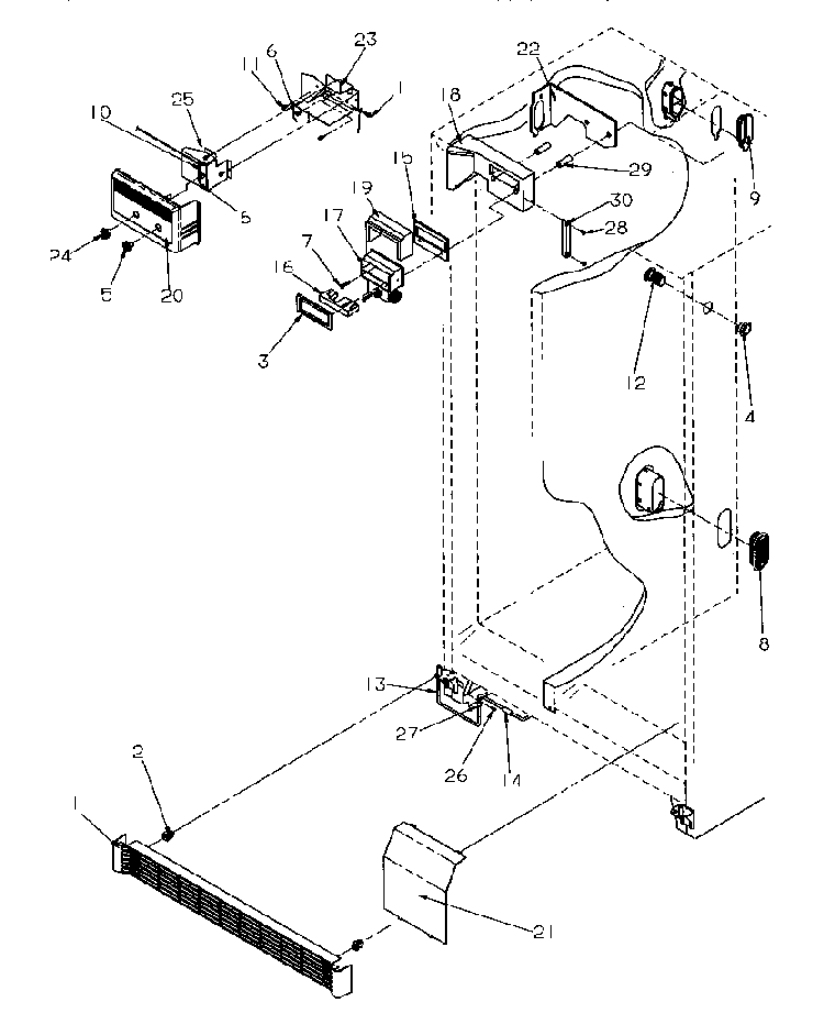 Refrigerator/freezer Controls & Cabinet Diagram and Parts List for SGD521SBL-P1197101WL  Amana Refrigerator
