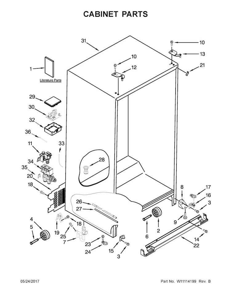 Cabinet Parts Diagram and Parts List for MSS26C6MFB00  Maytag Refrigerator