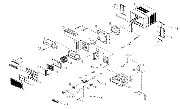 Cabinet Parts Diagram and Parts List for AAW-12DR3FHU  Admiral Air Conditioner