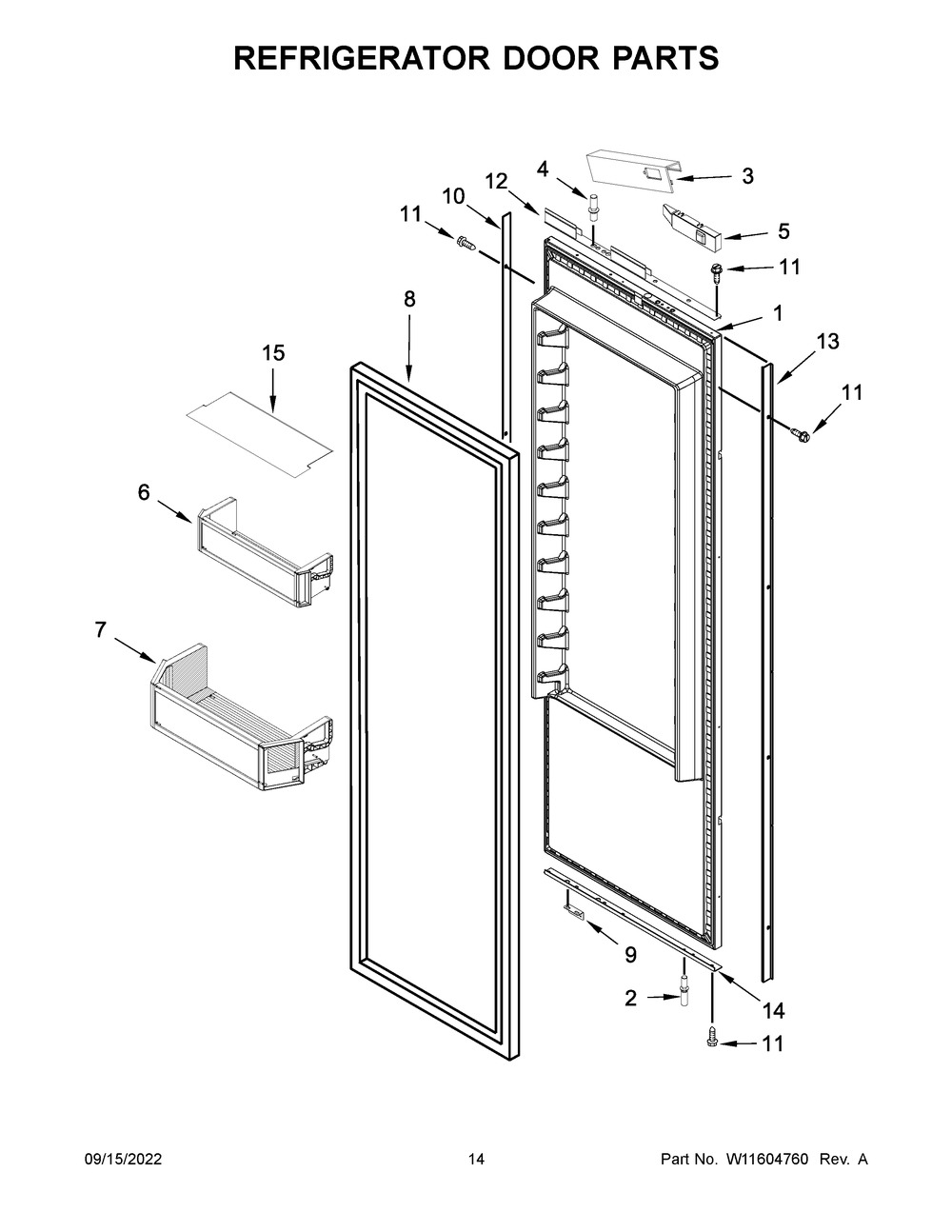 Refrigerator Door Parts Diagram and Parts List for JBSFS42NMX00  Jenn-Air Refrigerator