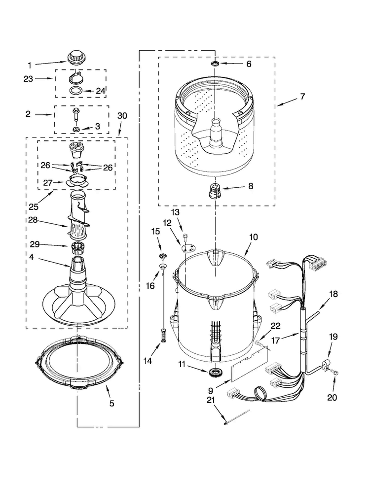 Basket And Tub Parts Diagram and Parts List for 4GNTW4400YQ0  Amana Washer