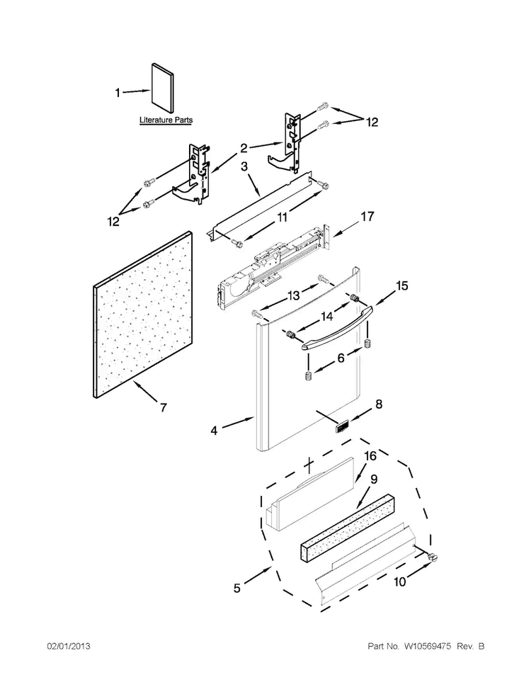 Door And Panel Parts Diagram and Parts List for MDB8959SBW0  Maytag Dishwasher