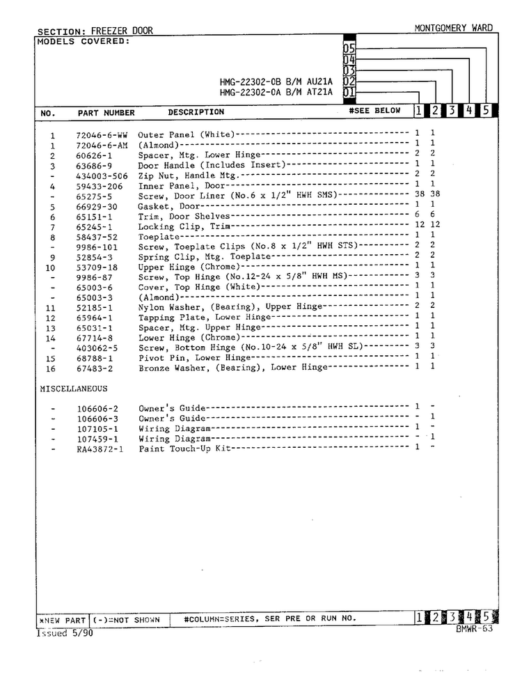 Freezer Door Page 2 Diagram and Parts List for 22302A  Admiral Refrigerator