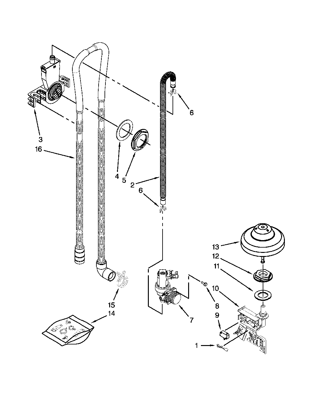 Fill, Drain And Overfill Parts Diagram and Parts List for 66512769K314  Kenmore Dishwasher