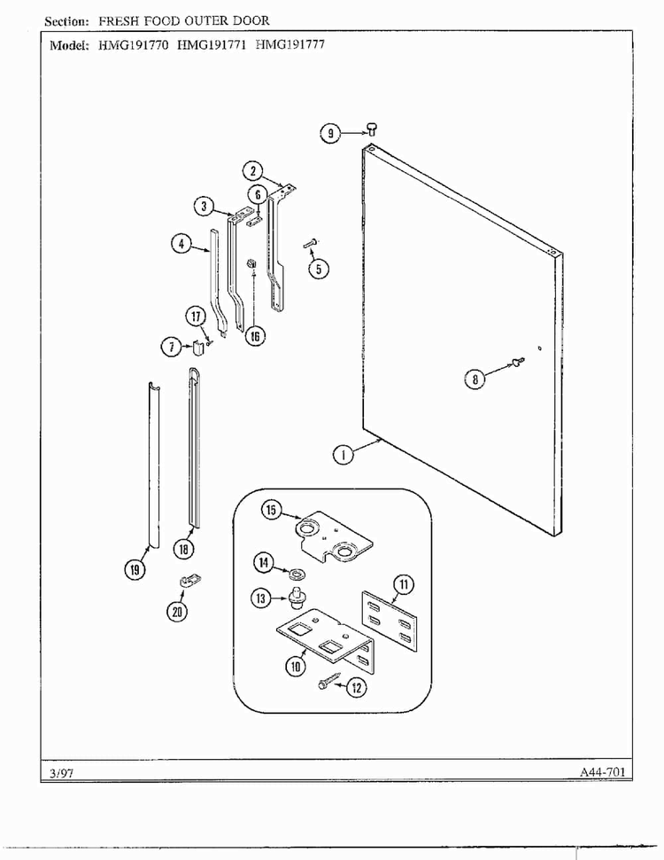 Fresh Food Outer Door Diagram and Parts List for HMG191777  Admiral Refrigerator