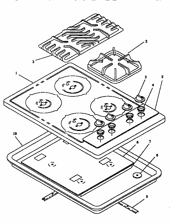 Chassis Components Diagram and Parts List for RTP308UK-P1142505NK  Caloric Cooktop