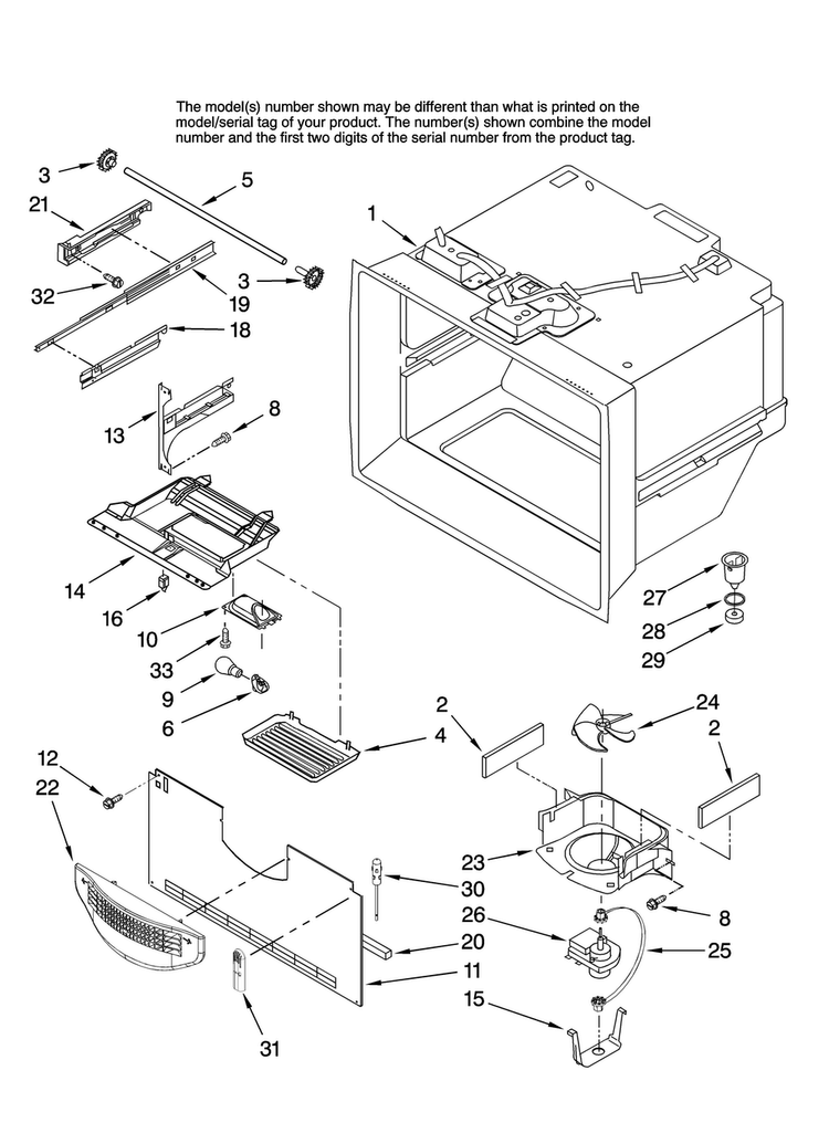 Freezer Liner Parts Diagram and Parts List for ABB1927VEW10  Amana Refrigerator
