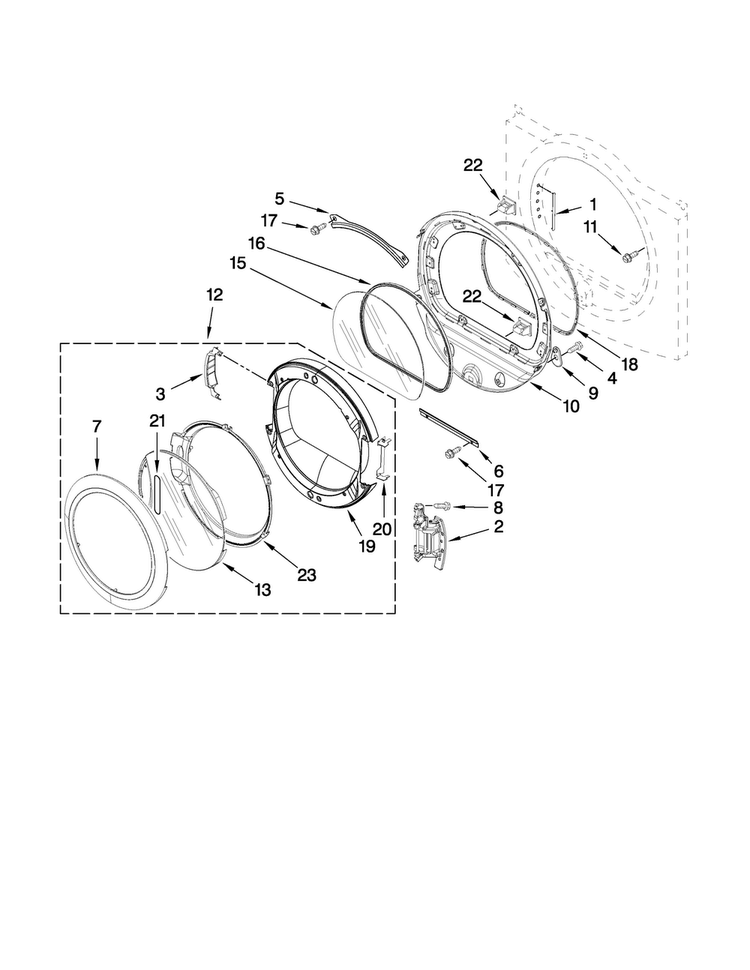 Door Parts Diagram and Parts List for MGDE300VW1  Maytag Dryer