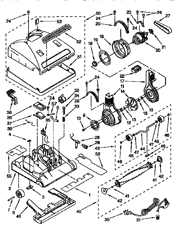 Nozzle And Motor Diagram and Parts List for 1163035590C  Kenmore Upright Vacuum