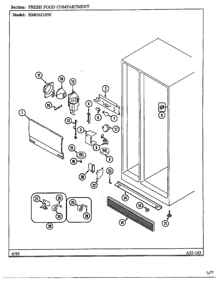 Fresh Food Compartment Diagram and Parts List for 621050  Admiral Refrigerator