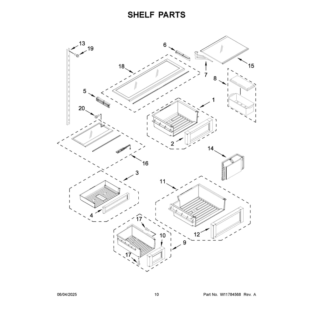 Shelf Parts Diagram and Parts List for JF36NXFXDE21  Jenn-Air Refrigerator