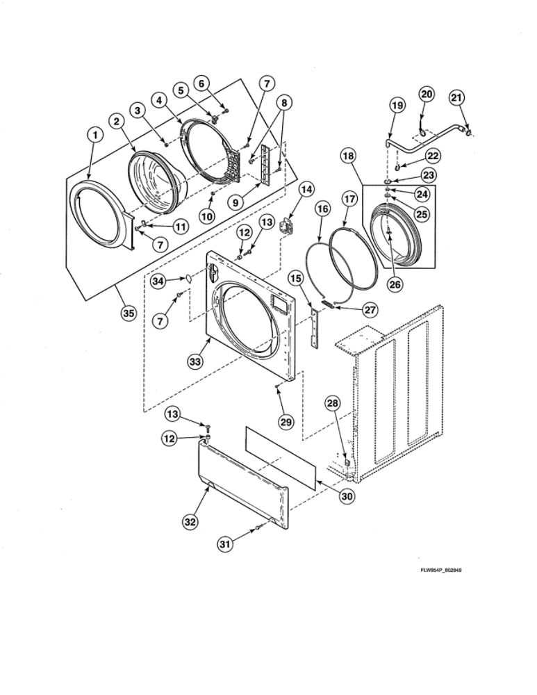 Front Panel/Door Assembly/Door Seal Diagram and Parts List for AFN50FSP111TW01  Speed Queen Washer
