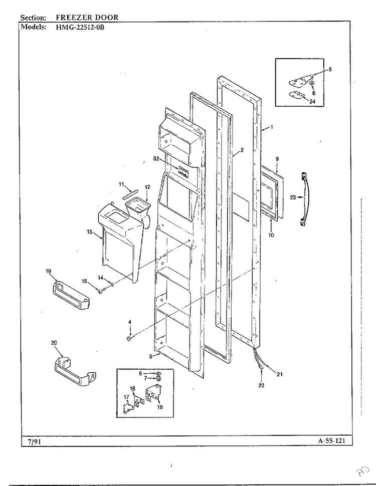 Freezer Door Diagram and Parts List for 22512-0B  Admiral Refrigerator