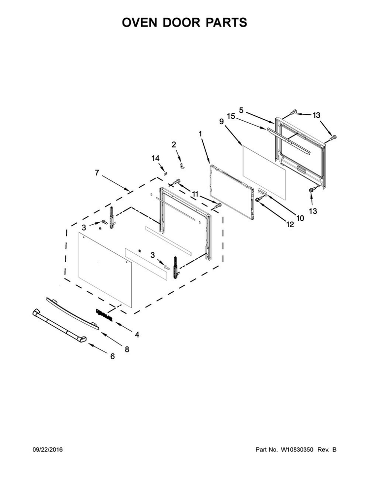 Oven Door Parts Diagram and Parts List for JMW3430DP01  Jenn-Air Microwave