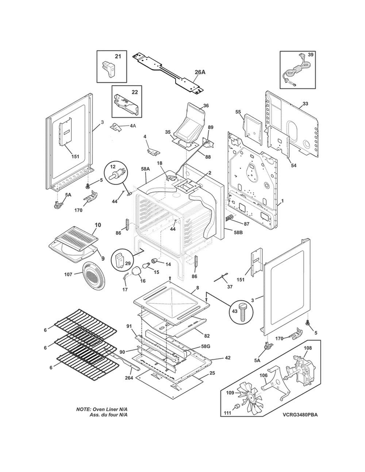 Body Diagram and Parts List for CRG3480PSC  Crosley Range