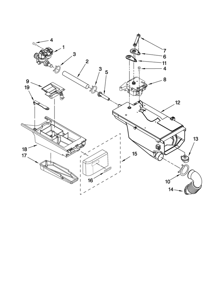 Dispenser Parts Diagram and Parts List for MHWZ600WR00  Maytag Washer