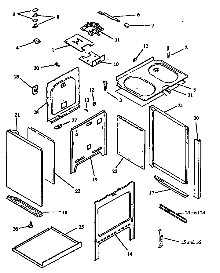 Cabinet Assembly Diagram and Parts List for ESF32002L P1130944NL Caloric Range