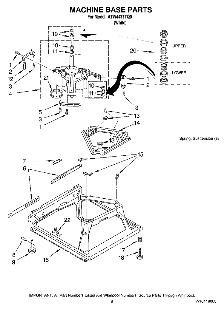 MACHINE BASE PARTS Diagram and Parts List for ATW4471TQ0  Admiral Washer
