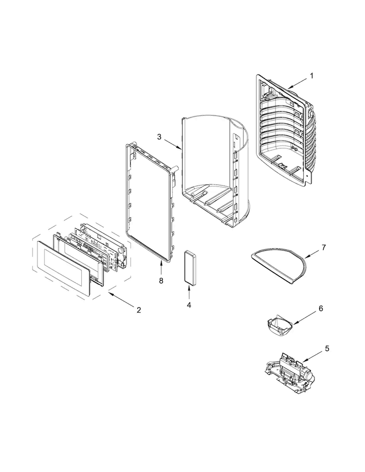 Dispenser Front Parts Diagram and Parts List for JFX2897DRM00  Jenn-Air Refrigerator