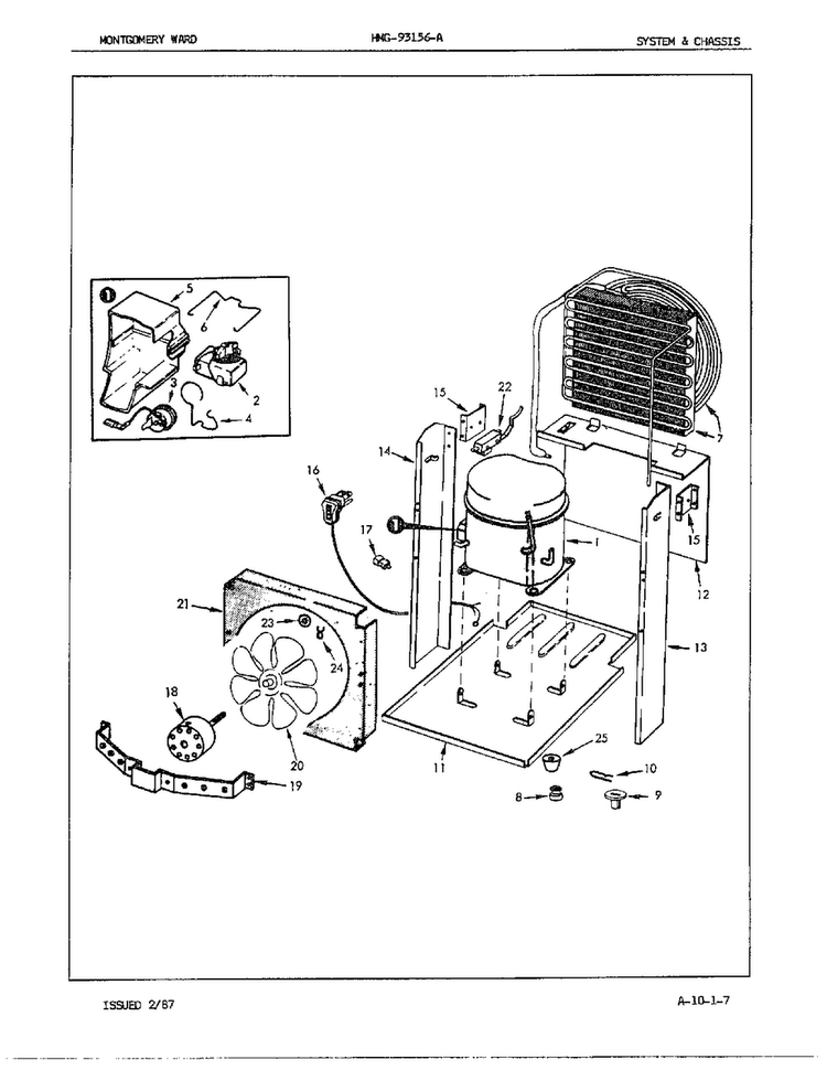 System And Chassis Diagram and Parts List for 93156A  Admiral Dehumidifier