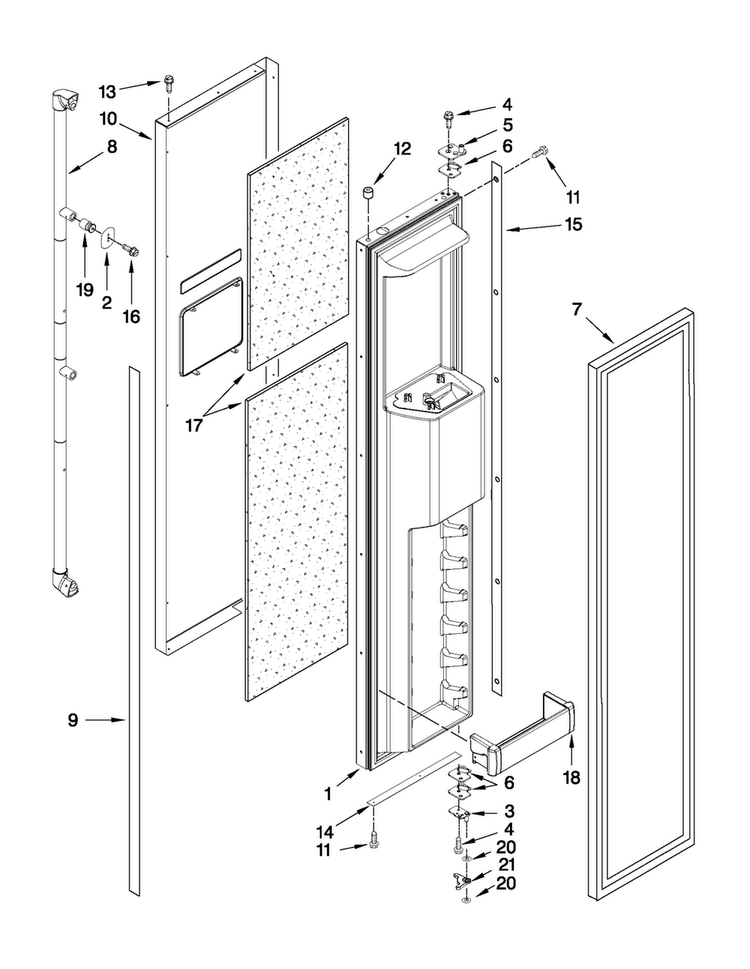 Freezer Door Parts Diagram and Parts List for JS42PPDUDB14  Jenn-Air Refrigerator