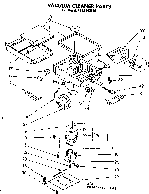 Base Assembly Diagram and Parts List for 1162193180  Kenmore Canister Vacuum