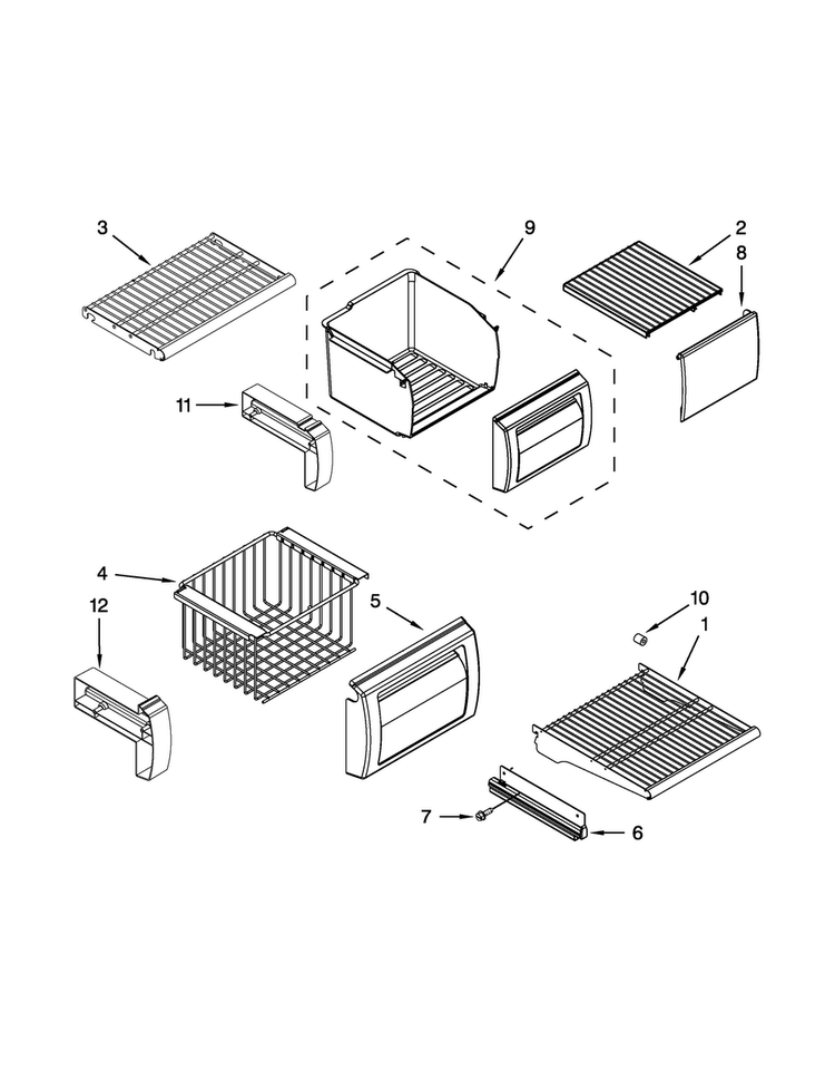 Freezer Shelf Parts Diagram and Parts List for JS42NXFXDW05  Jenn-Air Refrigerator