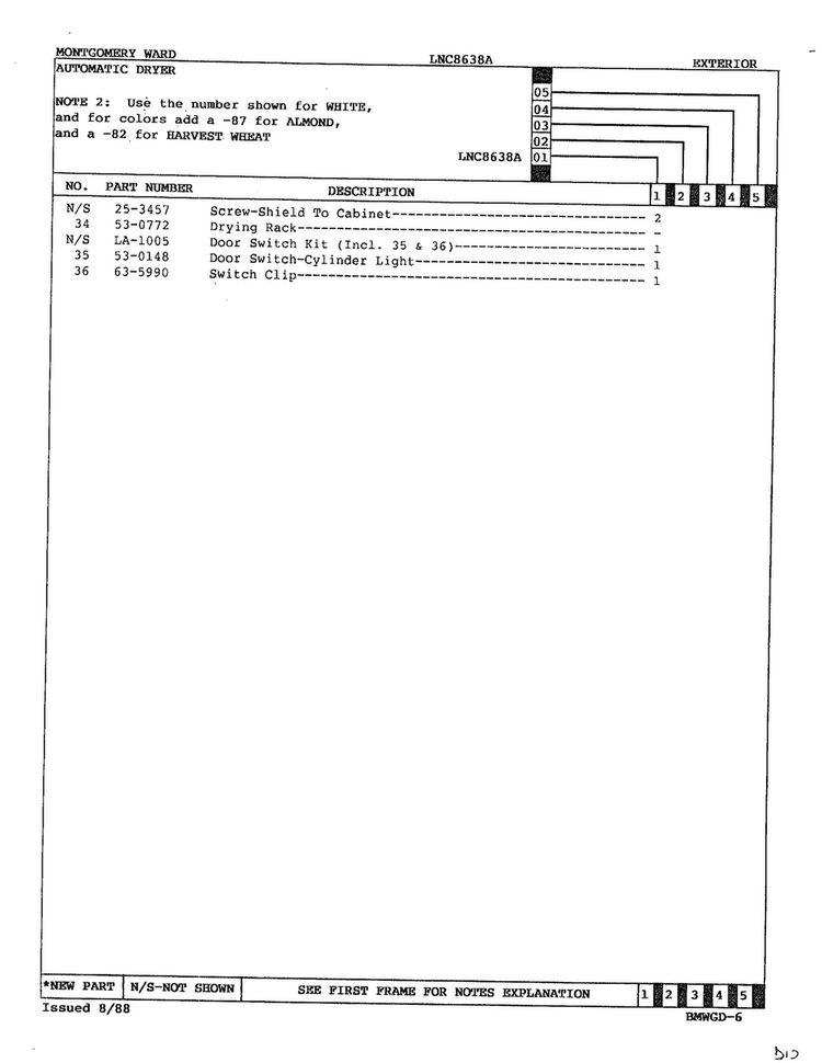 Automatic Dryer Page 5 Diagram and Parts List for 8638A REV A Norge Dryer