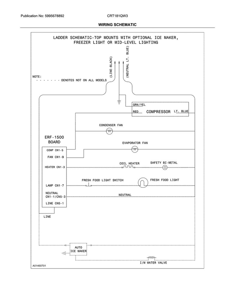 Wiring Schematic Diagram and Parts List for CRT181QW3  Crosley Refrigerator