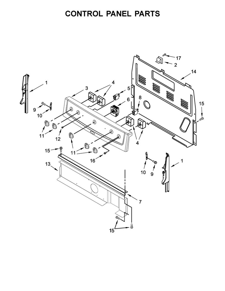 Control Panel Parts Diagram and Parts List for ACR2303MFW1  Amana Range