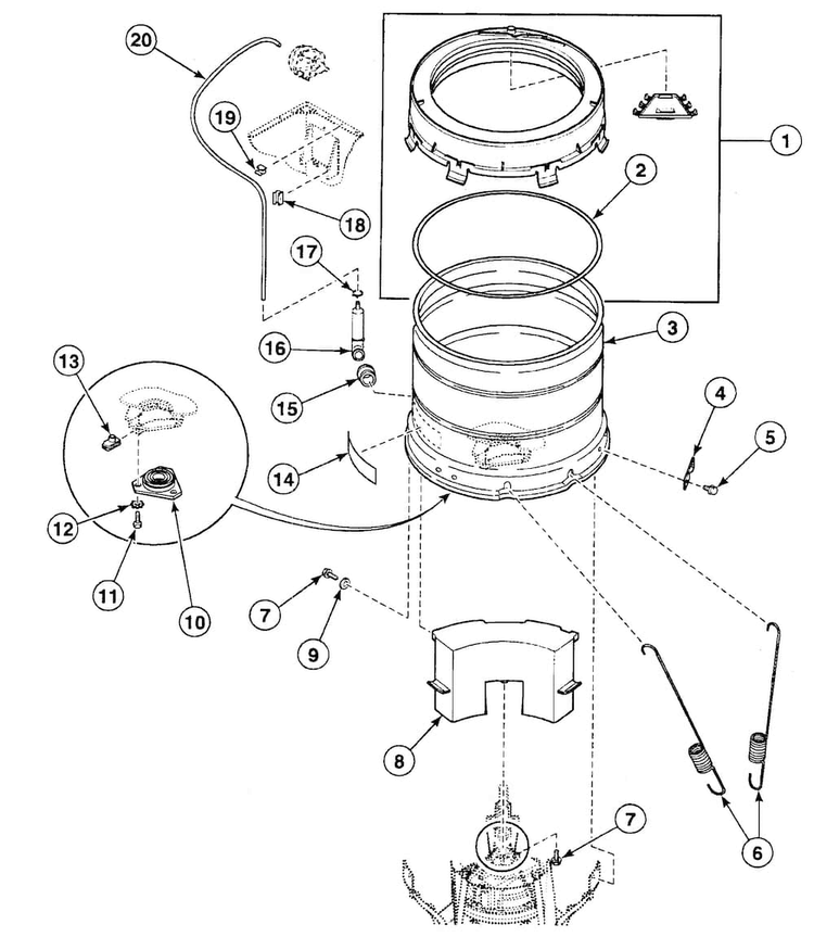 Tub Assy Diagram and Parts List for SWT221WM  Speed Queen Washer