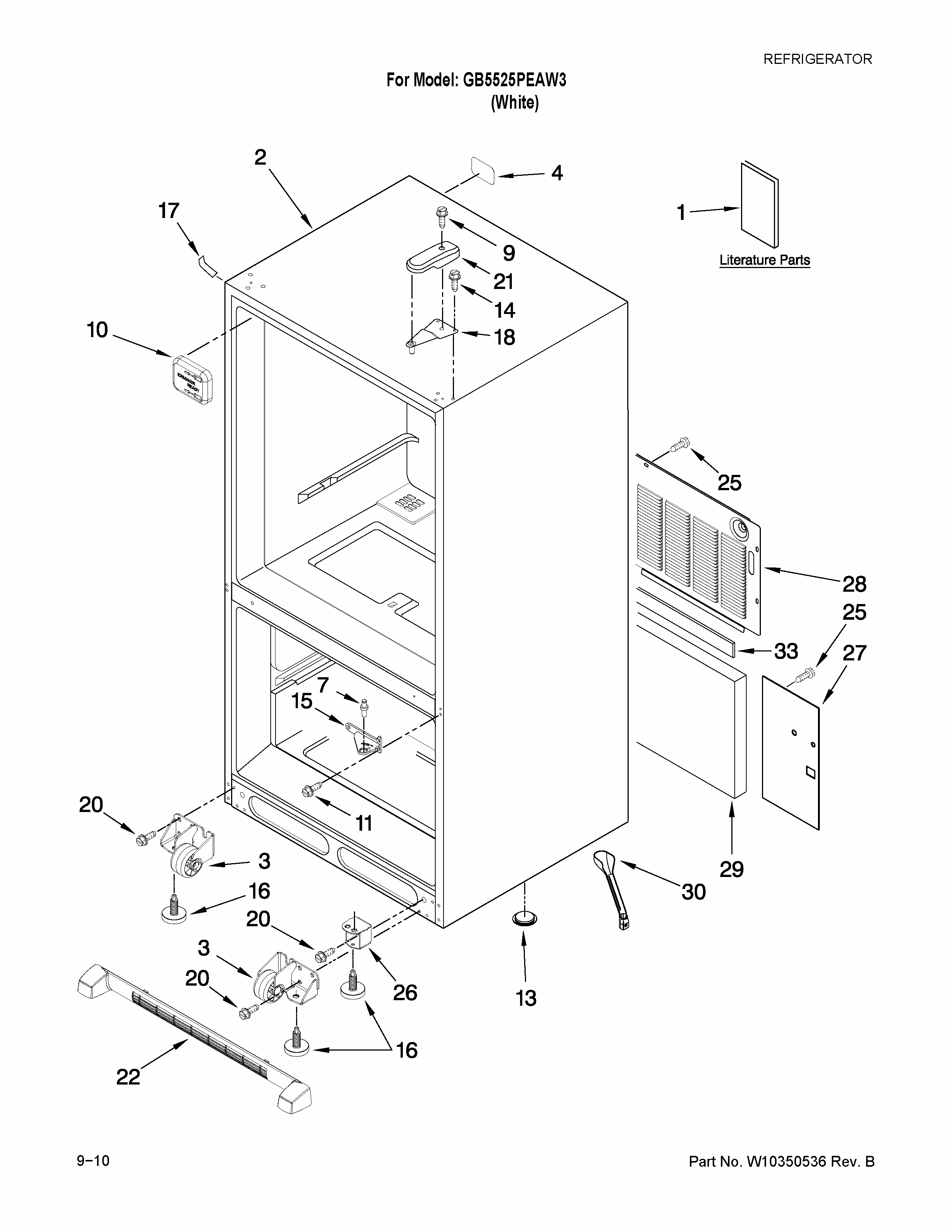 Cabinet Parts Diagram and Parts List for GB5525PEAW3  Maytag Refrigerator