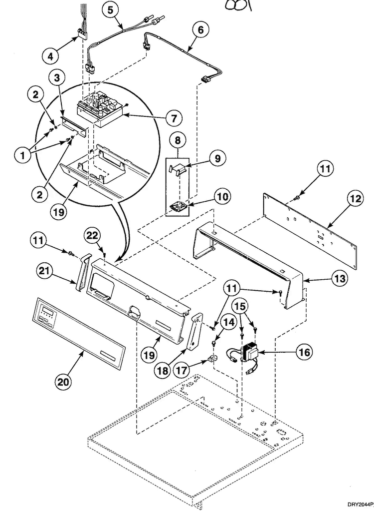 Control Panel Diagram and Parts List for SDEF07QJ  Speed Queen Dryer