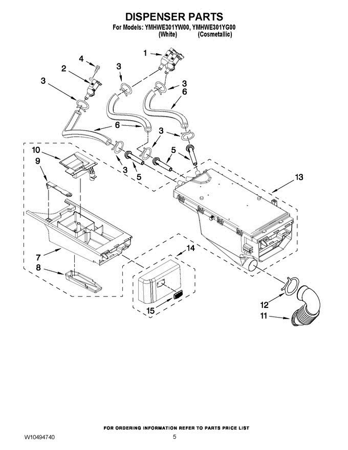 04 - Dispenser Parts Diagram and Parts List for YMHWE301YW00  Maytag Washer