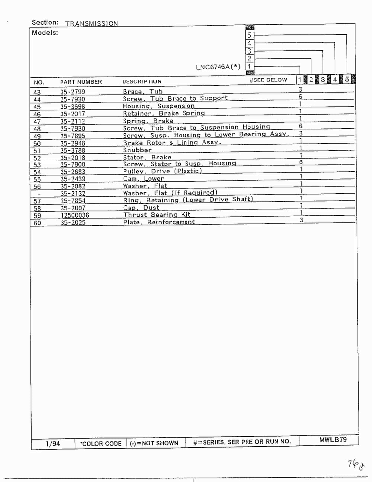 Transmission Page 4 Diagram and Parts List for 6746A  Norge Washer